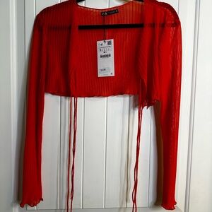 Zara blood orange cropped overshirt NWT